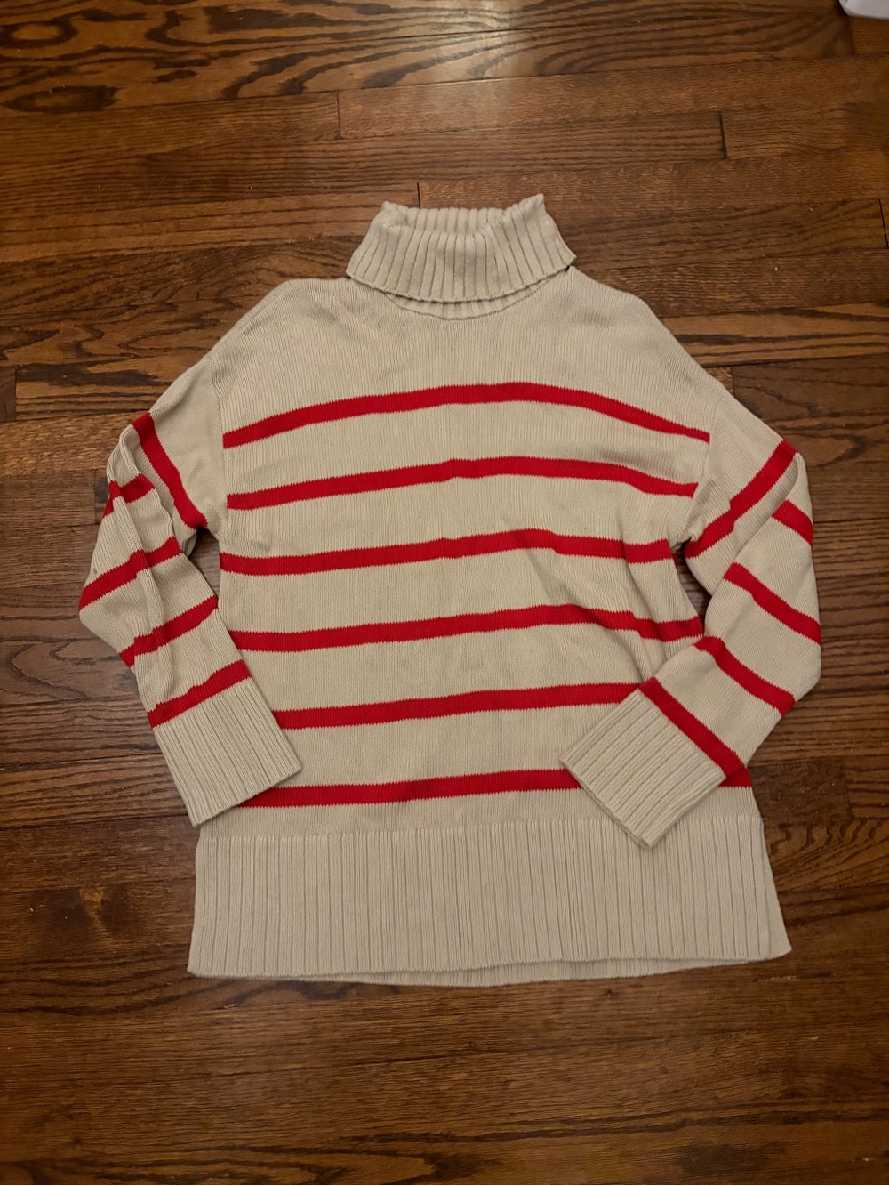 Old Navy Cream Turtleneck Sweater with Red Stripes